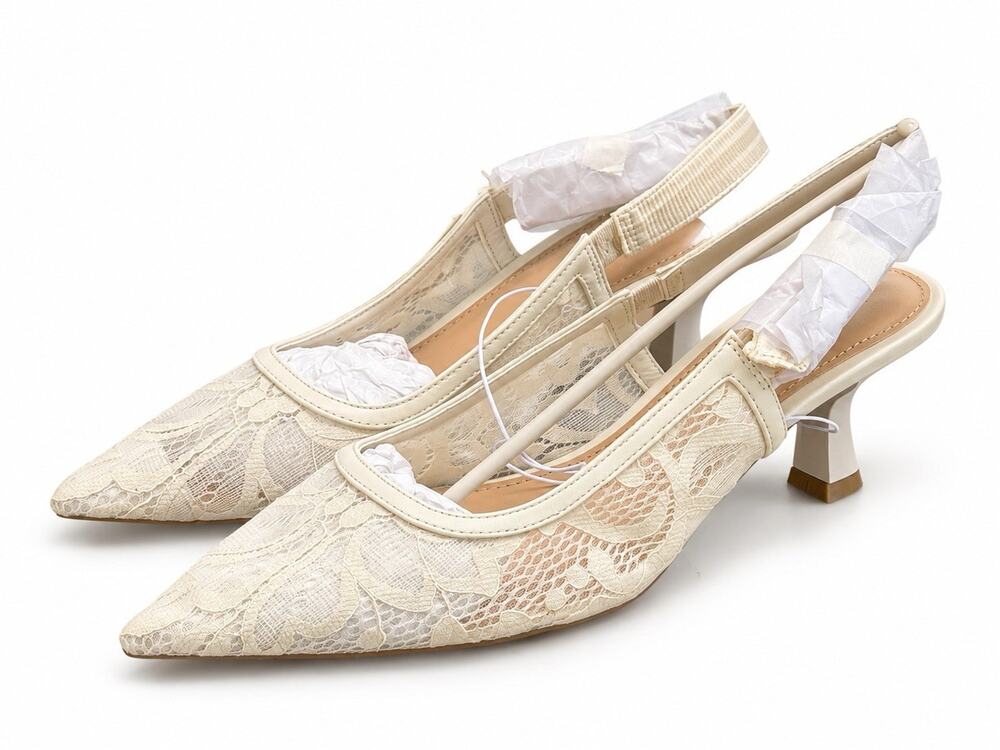 A New Day Women’s Size 9 Ivory Lace Pointed Toe Slingback Kitten Heels NWT